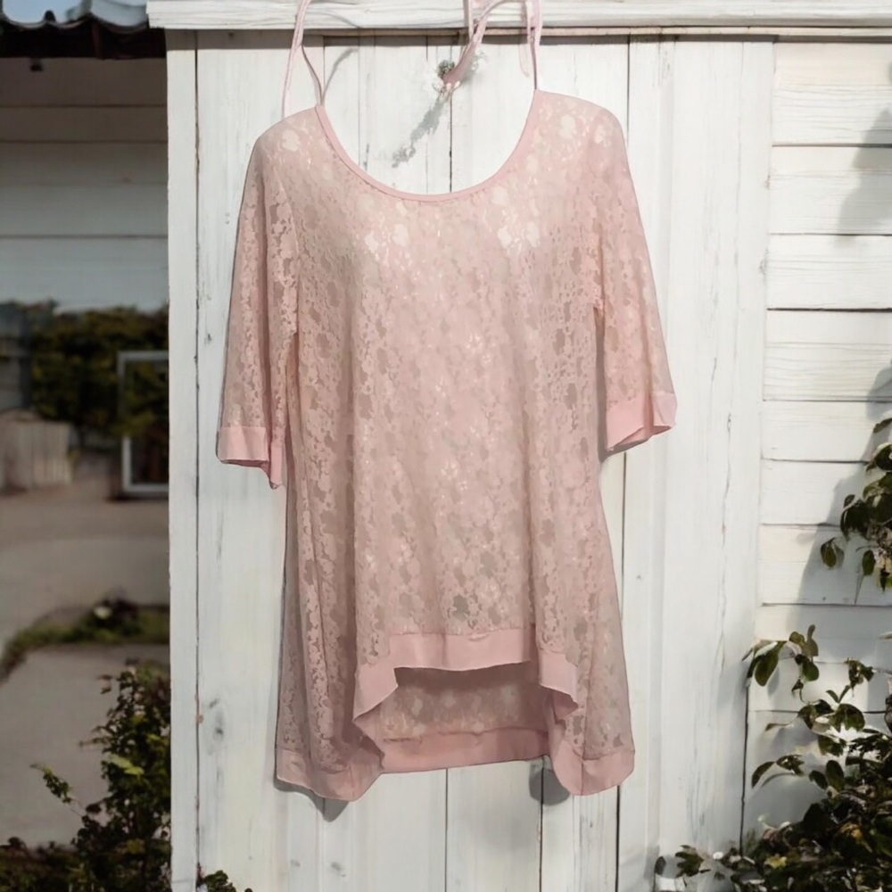 Vintage Rods Western Wear Lace Top Peach Sheer Floral Pullover XL